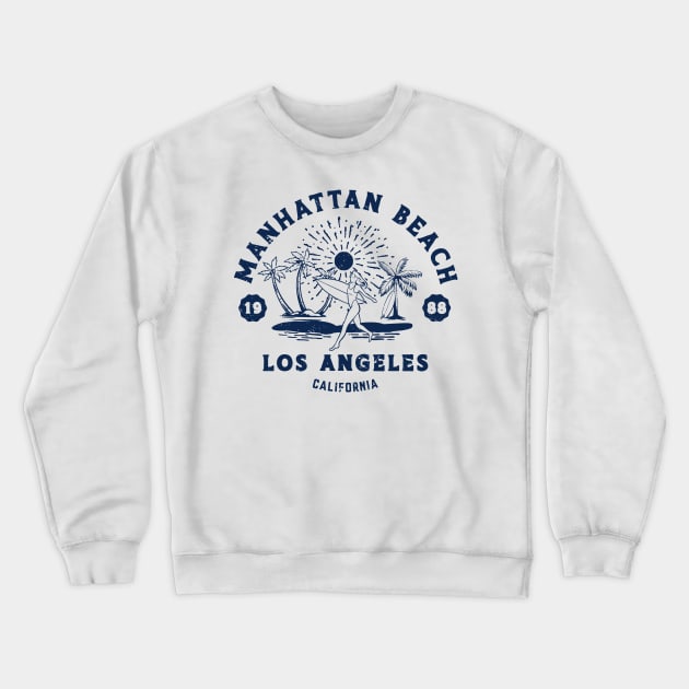 Vintage Manhattan Beach Surfing // Retro California Beach Los Angeles 1988 Crewneck Sweatshirt by Now Boarding